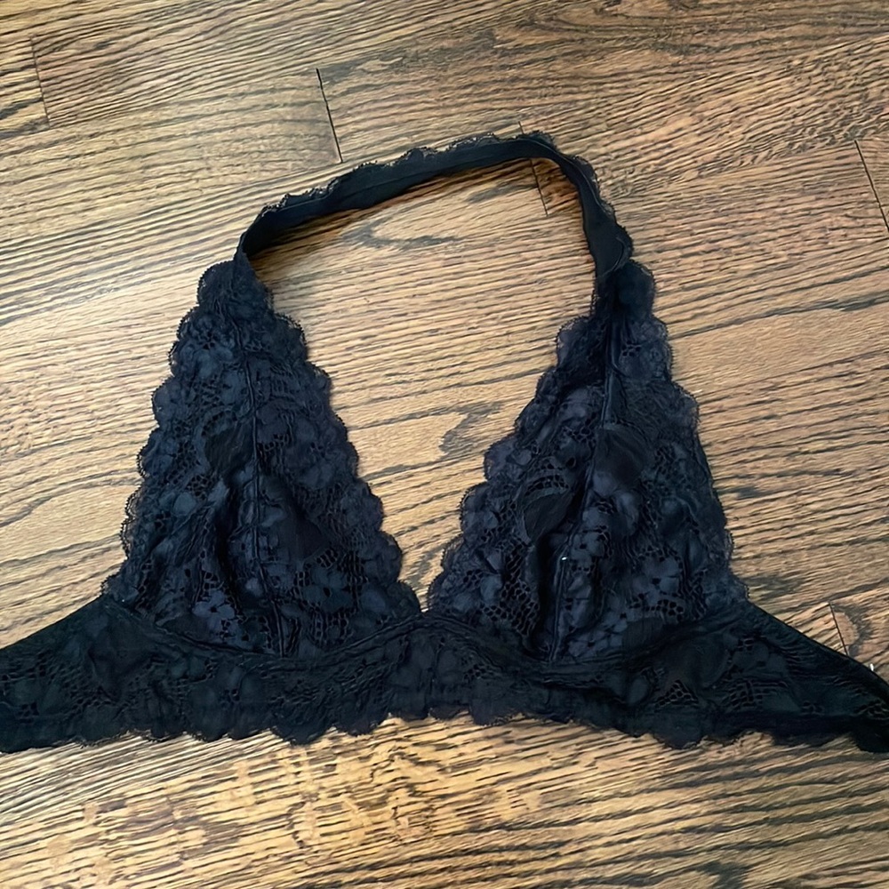 Free People Lace Halter Bralette in Black